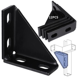 yeesport 12 Packs 90 Degree Gusseted Fittings, Carbon Steel Q235 4 Hole Right Angle Connector Brackets for 1-5/8" Channel, 4" x 4" x 1.5" Gusset Corner Brace Fasteners for Unistrut Channel