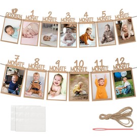 Youery Photo Banner 1st Birthday for 1 to 12 Months, German Baby Milestone Garland, Brown Kraft Paper Garland, Hanging Photo Wall Decoration for Girls Boys Party Decoration Celebrations