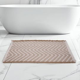 Upgraded Waffle Bath Mat for Bathroom, Super Absorbent Quick Dry Bathroom Mat, Non Slip Woven Washable Bathroom Rug, 20x31, White Bath Mat, Rubber Backed Bathroom Mats (brown and white, 20x31in)