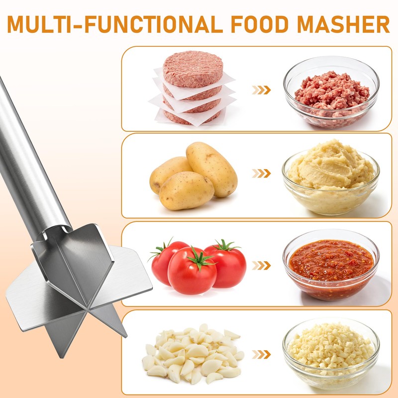 Meat Masher, Stainless Steel Ground Beef Masher 10.8Inch Potato Chopper