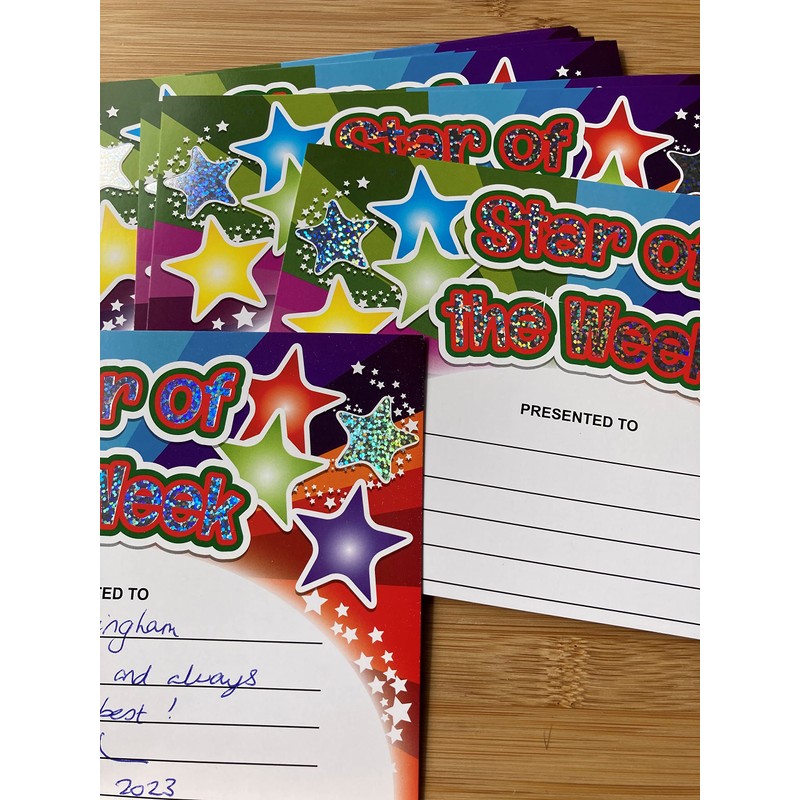 SuperStickers 'Star of The Week' Rainbow Sparkling Certificates. A5 certificates.