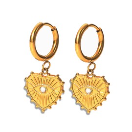 Crataly Heart Earrings with Evil Eye, Gold Love Drop Earrings for Women, Hoop Dangle Earrings Jewelry with Heart Drop for Girls Valentines Days Wedding Days Mother's Day Gift