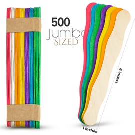 Manaloom Pack of 500 Curved Craft Sticks - 8" Birchwood Popsicle Sticks for Crafts, Jumbo Craft Sticks for Fan Handles, Wedding Programs, DIY Crafting Supplies, (Assorted Colors)