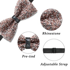 LJBFNN Rhinestone Bowtie, Pretied Adjustable Bow Ties for Men Sparkly Tuxedo Bowties Sequin Bow Tie for Party Wedding