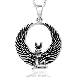 Egyptian Isis Wing Goddess Pendant Necklace,Solid 925 Sterling Silver,Quality -KimnKim E9