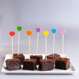 Cocktail Sticks,100 PCS Bamboo Coctail Picks,Multicolors Hearts Skewers Cocktail Accessories for Drinks Fruit Finger Food Picks Wooden Toothpicks for Party Decoration,Buffets,Kebabs,Burgers