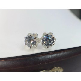 Thompson Jewelry Company Round Cubic Zirconia Set in Sterling Silver 6 Prong Stud Earrings