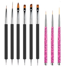 9 Pieces Nail Brush Kit, 3 Pieces Nail Art Liner Brushes, 6 Pieces Double Sided Nail Design, Brushes for Nails Dotting Tools, Nail Art Line Pen, Manicure Nail Accessories for Nail Design