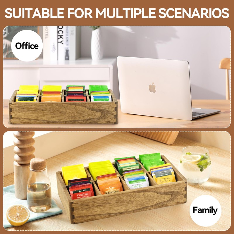 KIRIGEN Wood Tea Bag, Coffee Bag Storage Box, 8 Compartments,