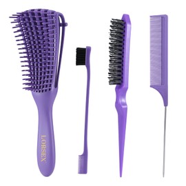 LORSEX Hair Brush, Detangling Brush for Natural Hair for Afro Hair 3a to 4c Tangled, Wavy, Curly Hair, with 3 Pieces Toupier Brush Set, Double Edge Brush and Comb (Black)
