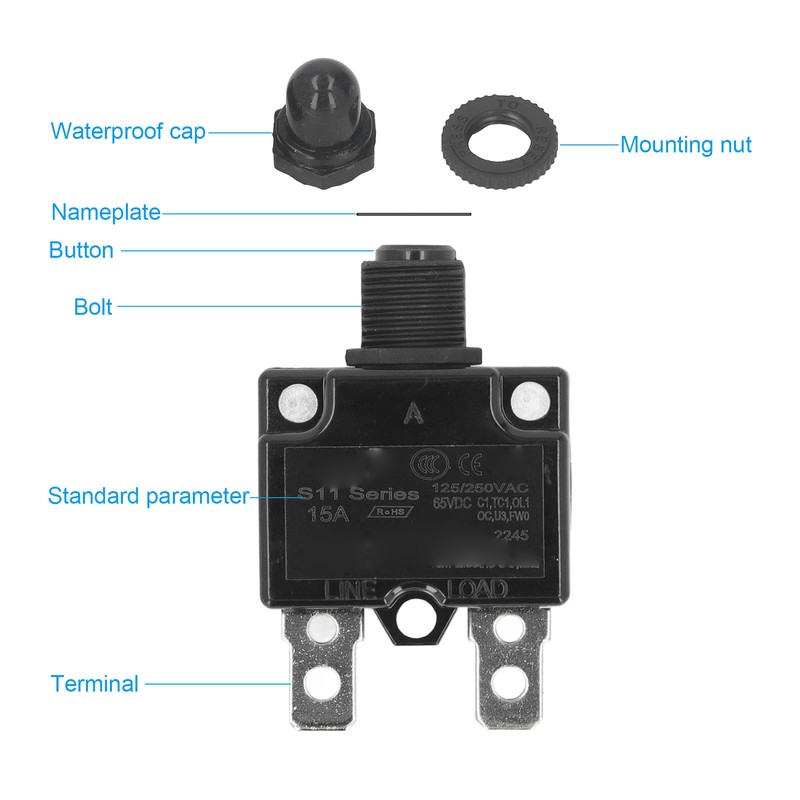 10Pcs Automatic Reset Relay Fuse 15A Thermal Switch Circuit Breaker