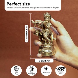 Ekhasa Brass Lord Krishna Idol with Flute | Shri Krishna Murti Gift | Shree Lord Krishna Statue for Home Decor | Kanha Ji ki Murti for Office Desk | Sri Krishna Idols Gift for House Warming Ceremony