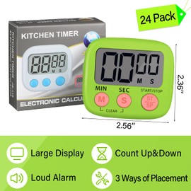 24 Pieces Digital Kitchen Timer Magnetic Timers for Classroom Bulk On/Off Switch Minute Second Count up Countdown Big LCD Display Loud Alarm for Exercise Cook Baking Teacher Kids(Blue, Green)