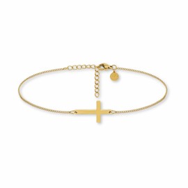 Anklets for Women with Cross Pendant - Anklet Made of 316L Stainless Steel in 18K Gold, Rose Gold or Silver | Waterproof & Adjustable (22-27 cm)