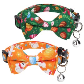 2pcs Easter Cat Collar with Bow Tie, Adjustable Easter Day Dog Collar Cat Bowtie with Bell Holiday Pet Collar Neckties for Boy & Girl Cats Pets (2 Styles)