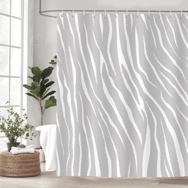Dazzlewall Grey Striped Shower Curtain, Geometric Abstract Bathroom Curtain 180x180cm, Waterproof Mould Resistant Fabric Bathroom Decor with 12 Hooks