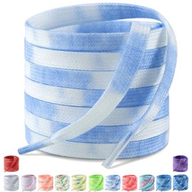 Handshop [2 Pairs 5/16" Flat Colorful Shoelaces for Fun, Cool Tie Dye Design Fashion Sneakers Shoe Laces 55 in (140 cm) Tie Dye Sky Blue