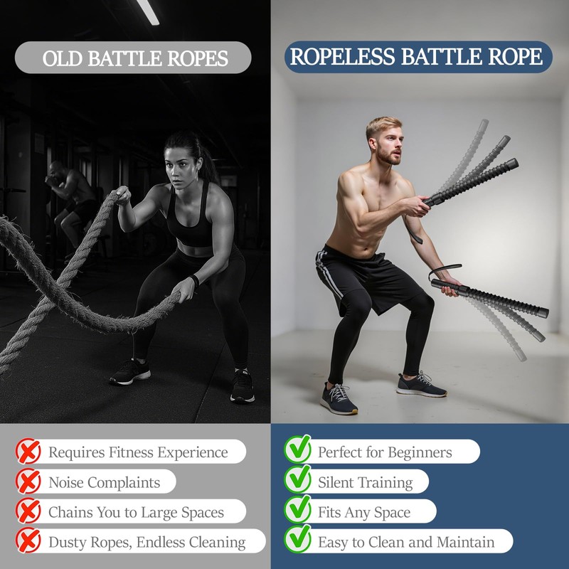 Ropeless Battle Ropes for Exercise Workout, Cordless Jump Rope, Portable