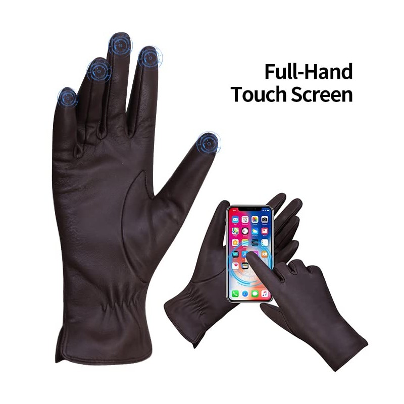 MGGMOKAY Women's Cashmere Lined Leather Gloves, Brown (Thouchscreen)