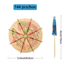 Cocktail Umbrella Parasol Picks 4 Inch Pack 144 Assorted Colors,Drink Umbrella Toothpicks for Drink&Food, Decorative toothpicks for Party,Hotel, Restaurant,Hawaiian Party,Children's Day