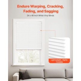 VEVOR Mini Blinds, 35" W x 48" H, 1" Slat Size, Cordless Horizontal Light Filtering Mini Blind for Indoor Windows, Easy to Clean and Simple Light Adjustment, for Home Decor, Room Darkening, White