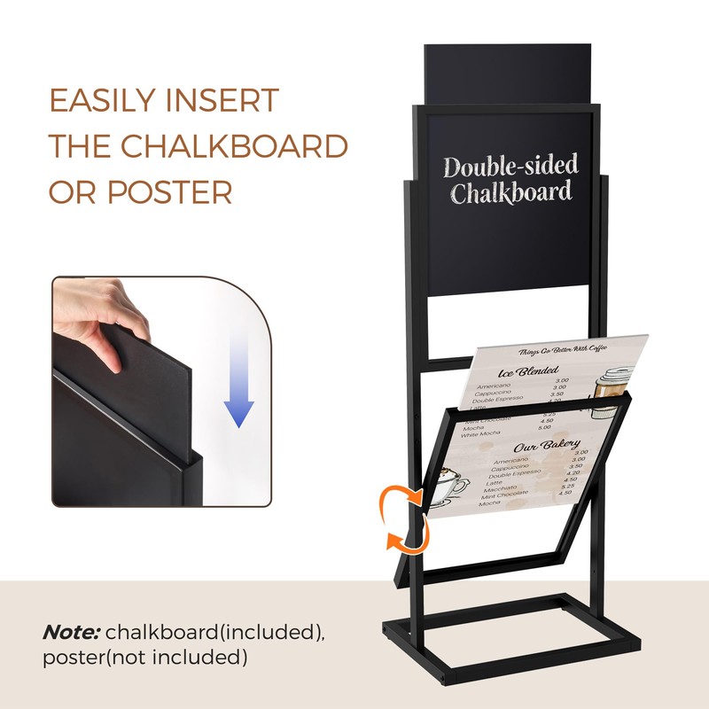 SELEAD 2 Tier Poster Stand with Double Sided Chalkboard -