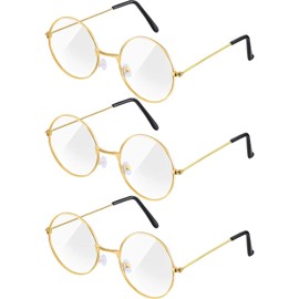 Frienda 3 Pairs Old Man Costume Santa Glasses Gold Round Clear Lens Glasses for Men Women Christmas Dress Up Accessories
