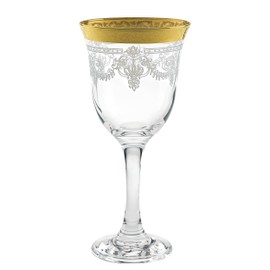 Lorren Home Trends Red Wine Set of 6 Stencil Pattern and Gold Band, One Size, Clear