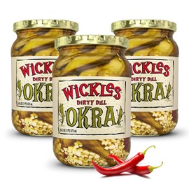 Wickles Pickles Dirty Dill Okra (3 Pack) - Dill Hot Pickled Okra - Extra Dirty, Super Spicy, Wickedly Delicious (16 oz. Jars)