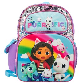 AI ACCESSORY INNOVATIONS Gabby’s Dollhouse Backpack for Girls, 16 Inch School Bag with Flip Sequins & 3D Molded Front Pocket, Purple