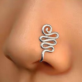 Aneneiceera Vintage Filigree Nose Ring Hoop Silver Swirl Nose Ring Stud Spiral Nose Screw Stud Ring Boho No Piercing Nose Hoop Tiny Clip on Nose Ring Jewelry for Women (Silver)