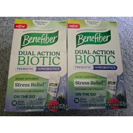 2 New Benefiber Dual Action Biotic Mixed Berry 18 Stick Packs Each Exp. 12/2025