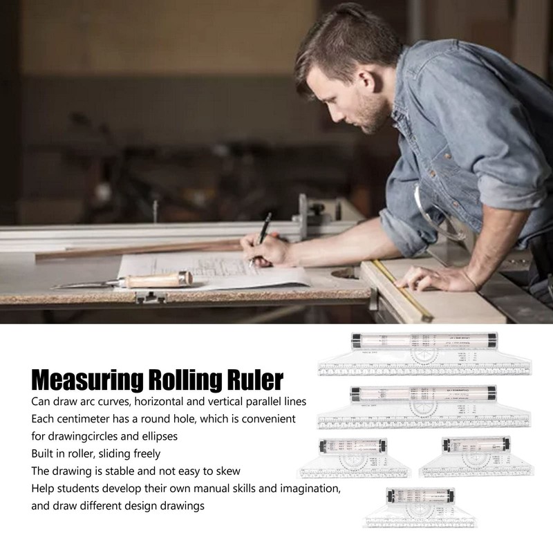 Measuring Rolling Ruler, 5 Pieces 6 Inch 12 Inch Clear