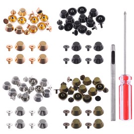 Keadic 82Pcs 4 Color 3/8" Screw Back Rivets Studs Assortment Set with Install Tool Barrel Purse Handbag Feet Spike Rivets Flat Head Stud Buckle Button Cap Rivets for Leather Crafting