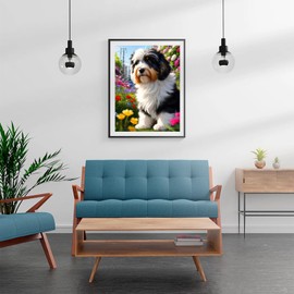 KAYEIUU Diamond Painting Kits Havanese and Flowers, Flower and Dog Art Diamond Art Beginners 5D Round Diamond Crystal Gemstone Cross Stitch Paste Craft, Suitable for Wall Decor or Gift Giving 12x16in