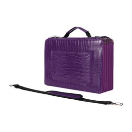 Shulaner Pencil Case Slot Holds 500 Colored Pencils or 340 Color Gel Pens with Zipper Closure Large Capacity PU Leather Pen Organizer Bag with Shoulder Strap (Purple Croco, Large Slots)
