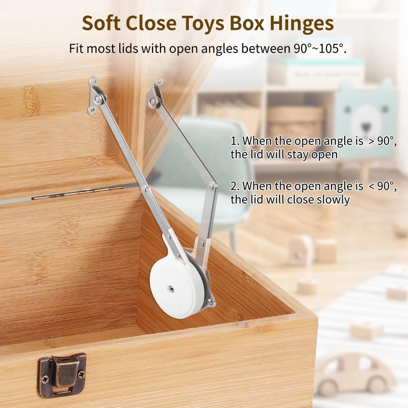 2 Pcs Toys Box Hinges, Soft Close Lid Chest Hinges,