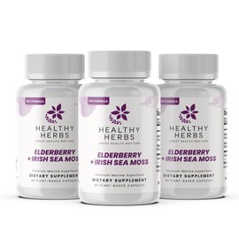 Healthy Herbs Wildcrafted Elderberry Sea Moss Capsules | 2600mg Irish Sea Moss + Elderberry Essentials Blend | US-Made, Vegan, Non-GMO, Easy-Swallow (3-Pack)