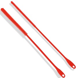2 Pcs Silicone Straw Cleaner Brush with Hanging Ring, 6 mm & 8 mm Long Straw Cleaning Brush, Reusable Pipe Drinking Straw Brushes for Cleaning Straws Beverage Cover Bottle Lid (Red)