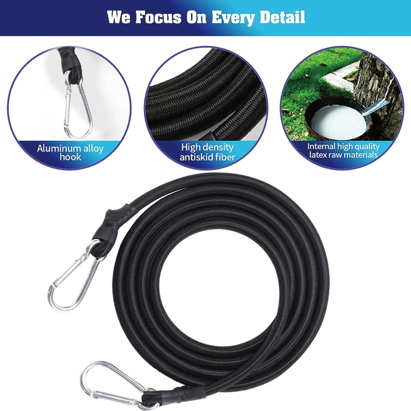 Bungee Cords with Carabiner Clips, 4PCS Black Bungee Ropes 40Inch