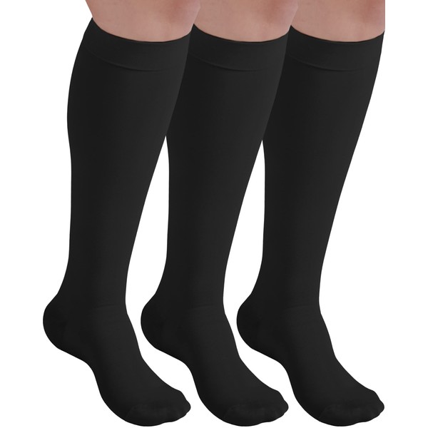 (3 Pairs) Opaque Compression Socks for Women and Men 20-30mmHg - Knee High Graduated Compression Stockings for Swelling, Edema, Sclerotherapy, Diabetic - Black, Small - A501BL1-3