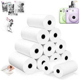 Self-Adhesive Thermal Paper,𝟏𝟐 𝐑𝐨𝐥𝐥𝐬 Kids Instant Camera Refill Print Paper, Atnadov HD Thermal Paper for Most Kids Instant Camera (White-12 Rolls)