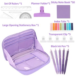 wokdsbl School Supplies Stationery Set Blue for Students Girls Boys - Pencil Case with Pens Ruler Sticky Notes - Aesthetic Large Capacity Pencil Case - Back to School Must Haves 7-in-1 Set