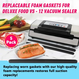 Kamrexi 5 Pack Foam Replacement Gaskets Compatible with Deluxe Food VS-12 Vacuum Sealer, 13.5x1.76x0.36 Size, Upper & Lower Sealing Food Gaskets