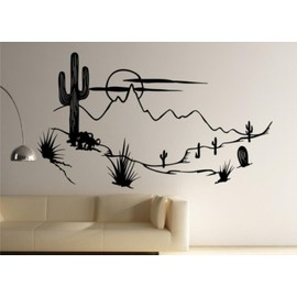 Desert Scenery Vinyl Wall Decal Size 48" W by 28" H, Desert Decals, Cactus Decal, Cactus Decals, Southwest, Cactus Stickers, Sahara, Mojave, Saguaro Wall Decor, Plus Free 12" White Hello Door Decal
