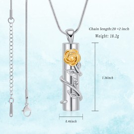 QGJNSGC Rose Flower Urn Necklace Cylinder Bar Urn Necklace for Ashes Pendant Necklace Keepsake for Ashes Memory Keepsake Cremation Jewelry for Women Memorial
