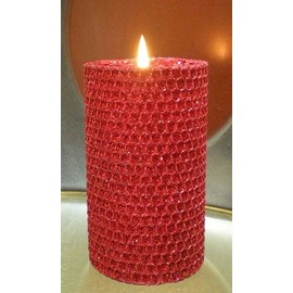 80 Hour-6 Inch Natural Beeswax Hybrid Pillar Glitter Candle, Ruby Red Color