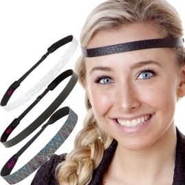 Hipsy 3pk Women's Adjustable NO SLIP Casual Style Headband Multi Gift Pack (Black & Grey)