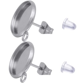50 Stainless Steel 12mm Blank Stud Earring Bezel with Level Loop+100 Backs Set, Blank Cabochon Setting Kits Post Cup Findings Earring Jewelry Making Supplies 0125