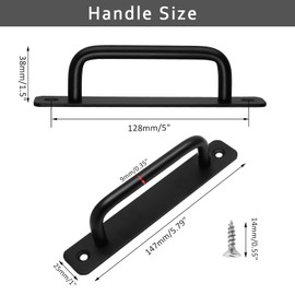 Biaungdo 2 Pack Sliding Barn Door Handle, 128mm / 5 Inch Hole Center Gate Door Handle with Plate, Aluminium Alloy Cabinet Handles Door Pull Handle for Sliding Closet Dresser Kitchen Drawer (Black)